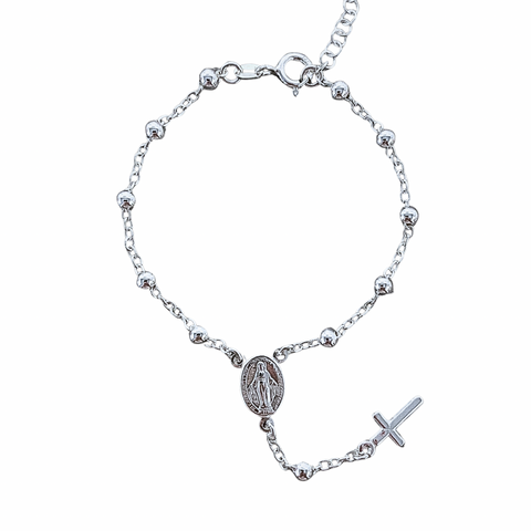 925 Silver Rosary Bracelet 7”+1