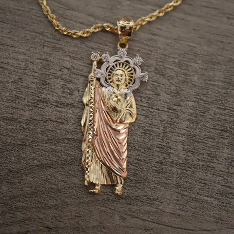 14k Gold Three Tone San Judas Pendant 016