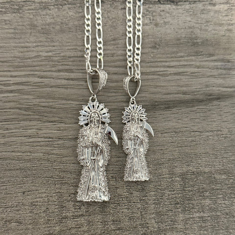 Silver Santa Muerte Necklace 016