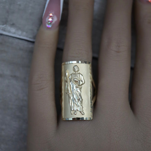 14K Solid Gold San Judas Ring 30MM