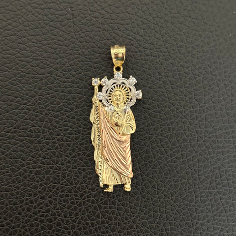 14k Gold Three Tone San Judas Pendant 016