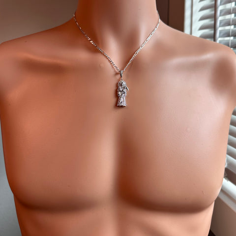Silver Santa Muerte Necklace 016