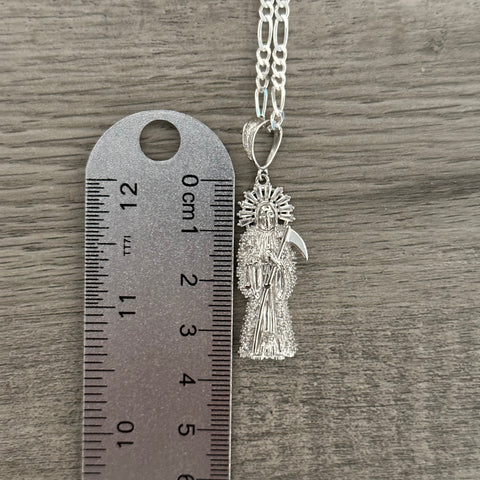 Silver Santa Muerte Necklace 016