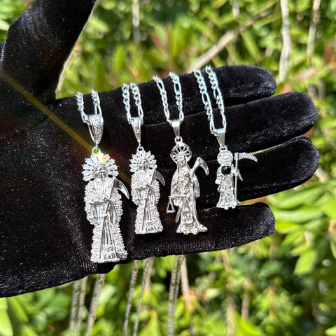 Silver Santa Muerte Necklace 016