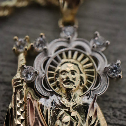 14k Gold Three Tone San Judas Pendant 016