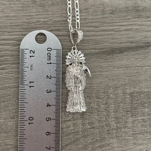 Silver Santa Muerte Necklace 016