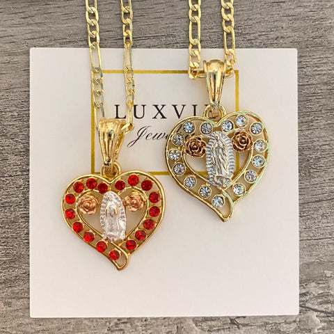 Virgencita Heart Necklace White or Red 01