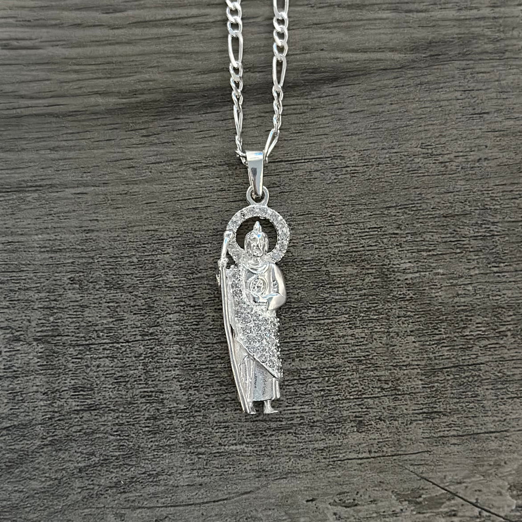 Silver San Judas Necklace White 05