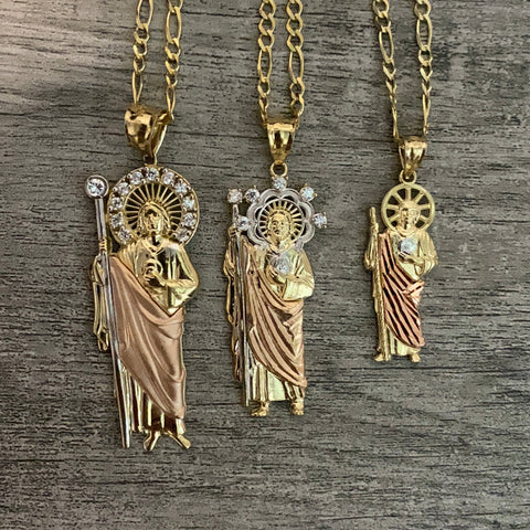 14k Gold Three Tone San Judas Pendant 016