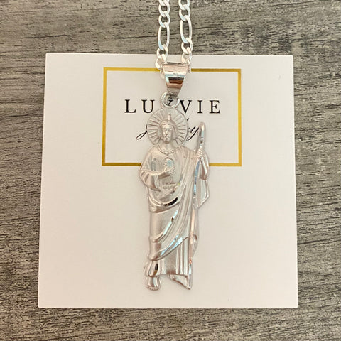 Silver San Judas Necklace Matte 01