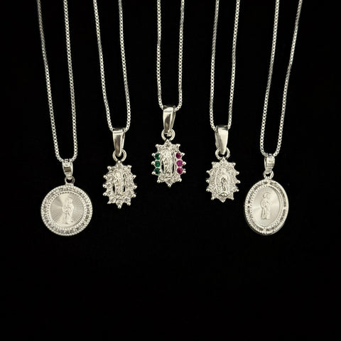 925 Silver Small pendant necklaces - 1MM chain San Judas and Virgen