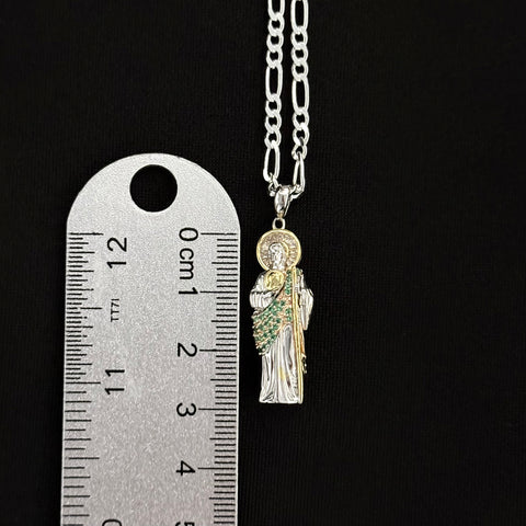 925 Silver San Judas Necklace Green 3D