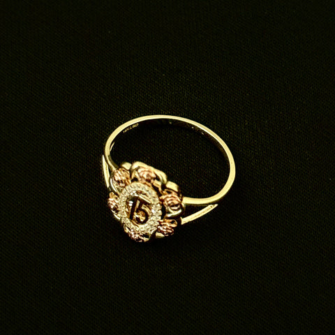 14k Real Gold 15 años 15 years Ring flowers 3404