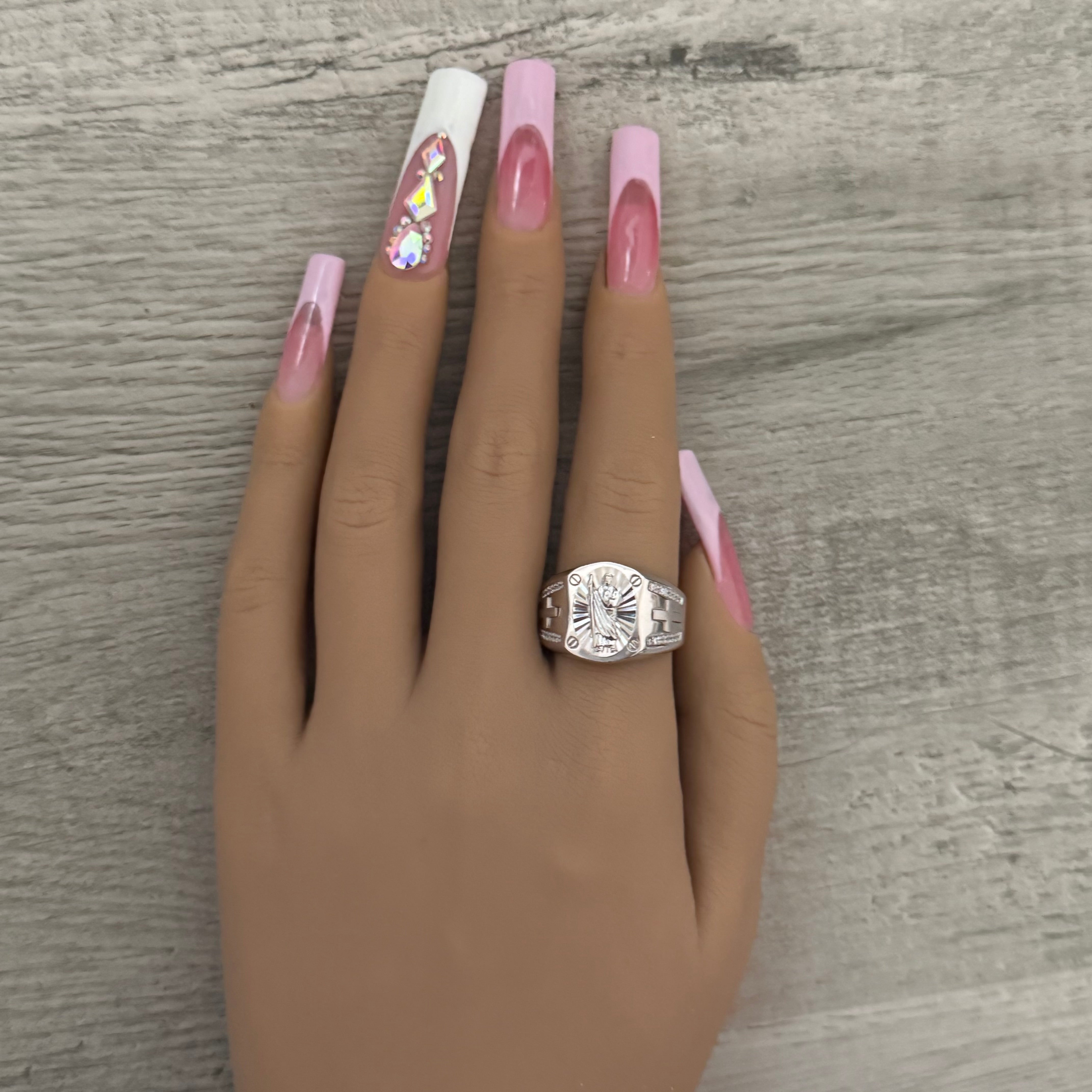 CHRISTIAN DADA SV925 RING 12号 925 Silver San Judas Ring With Cross 07 – Luxvie