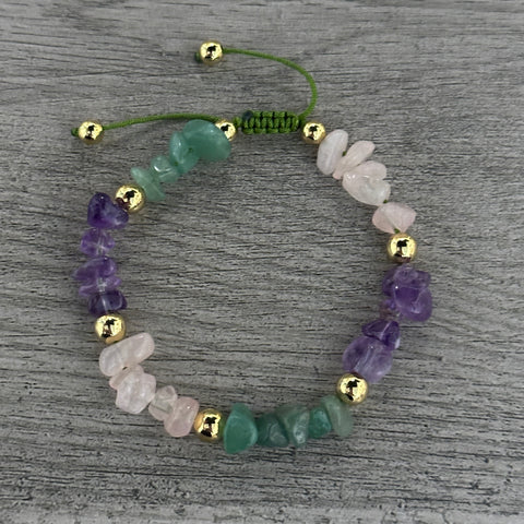 Adjustable Quartz Bracelet - Amethyst Aventurine Rose quartz