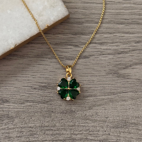 Gold plated Green Clover Necklace