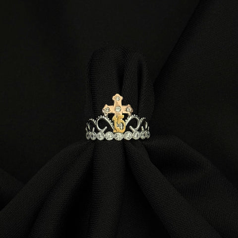 925 Silver ring Cross crown 15 years - 15 años - quinceañera