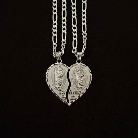 925 Silver Heart Breakable Te Amo San Judas 3MM figaro chains