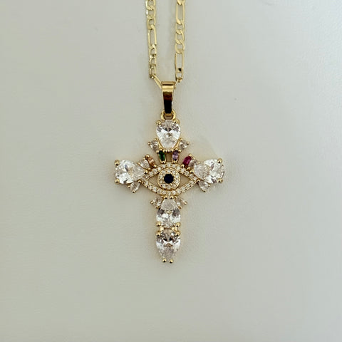 Cross Evil Eye Necklace 014