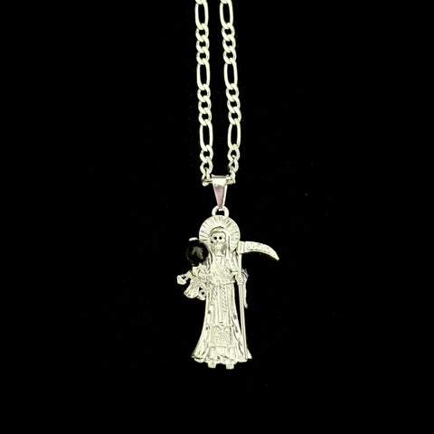 925 Silver Santa Muerte Necklace 24” long or just pendant