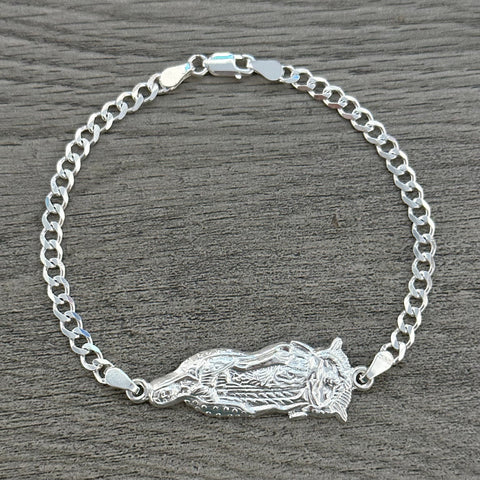 925 Silver Virgencita Bracelet 7” or 8” long Curb or Figaro Link