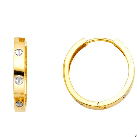 14k real Gold Hoop Earrings 3MM 1.7CM long Two tone 1072