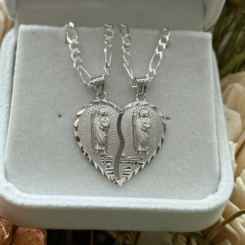 925 Silver Heart Breakable Te Amo San Judas 3MM figaro chains