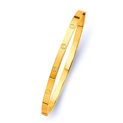 14k Real Gold Hollow Bangle Bracelet 4MM 0212