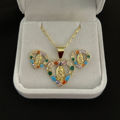 Set of Necklace & earrings - Virgencita or San Judas