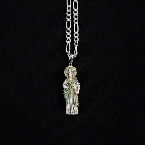 925 Silver San Judas Necklace Green 3D