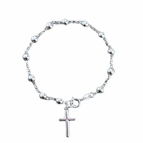 925 Silver Rosary Bracelet 7.5” long
