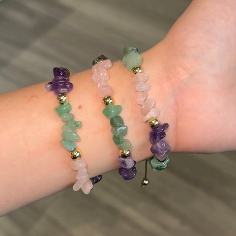 Adjustable Quartz Bracelet - Amethyst Aventurine Rose quartz