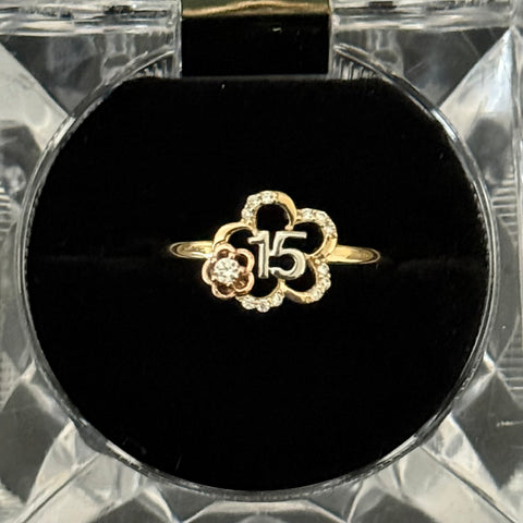 14k Real Gold 15 años 15 years Ring flower 0774