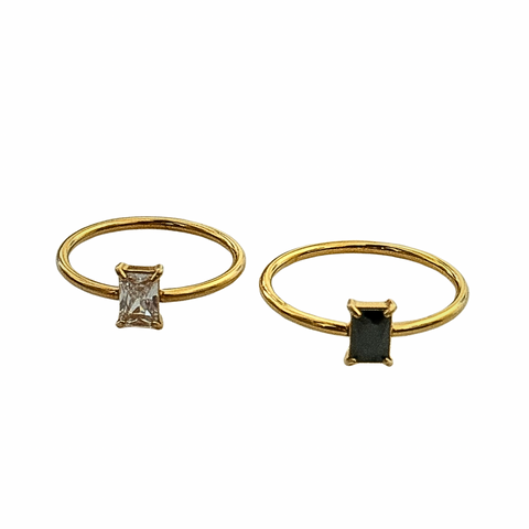 Stainless Steel Fancy Stone Ring Clear Or Black Stone