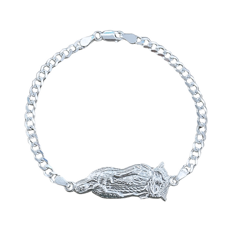 925 Silver Virgencita Bracelet 7” or 8” long Curb or Figaro Link