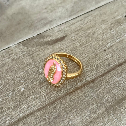 Adjustable Virgencita Ring 010 white or pink