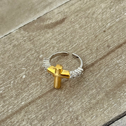 Adjustable Cross Ring silver gold