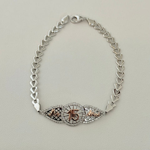 925 Silver 15 años Rose Gold Plate bracelet - quinceañera - 15 yearse