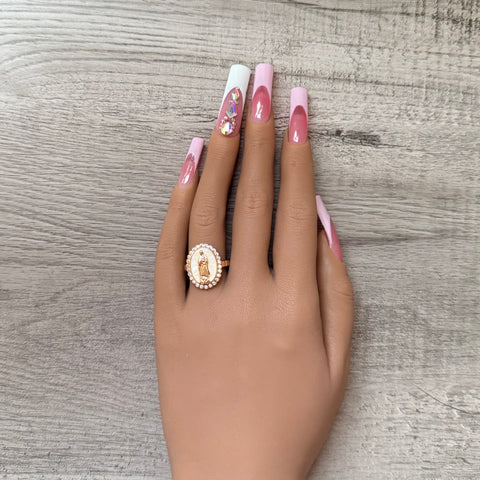 Adjustable Virgencita Ring 010 white or pink