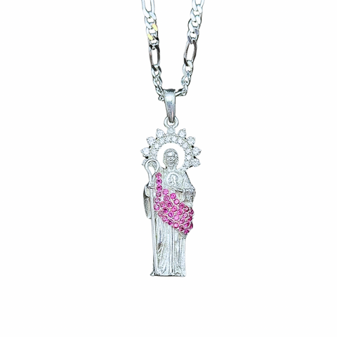 925 Silver San Judas Necklace Pink 04