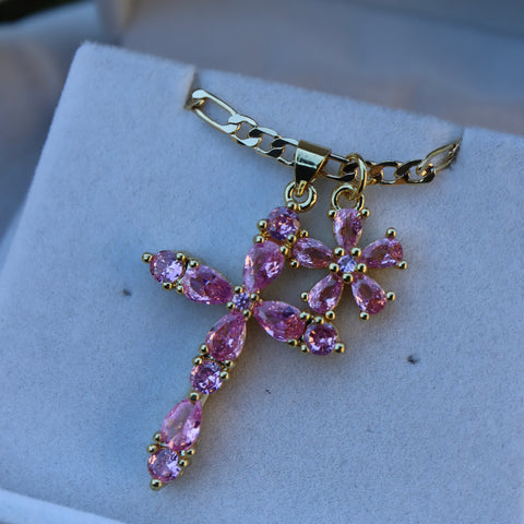 Pink Cross Charm Necklace 036