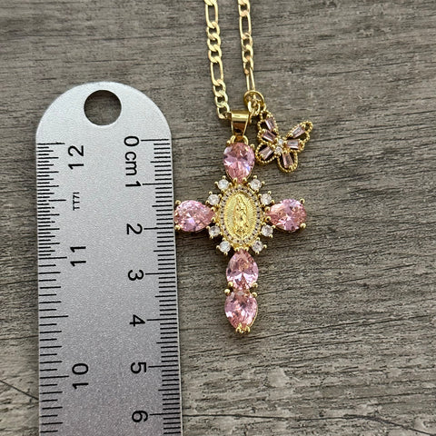 Pink Cross Charm Necklace 035