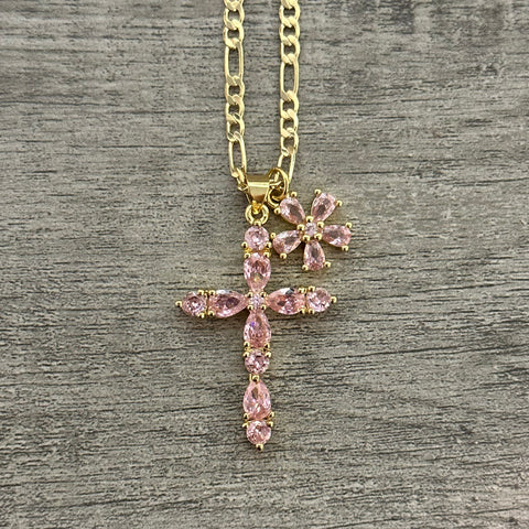 Pink Cross Charm Necklace 036