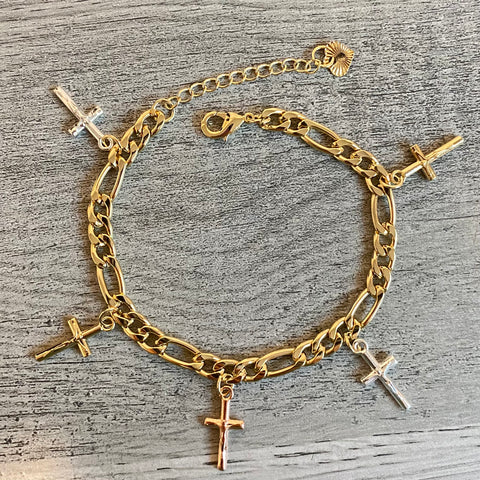 Figaro Cross Charm Bracelet