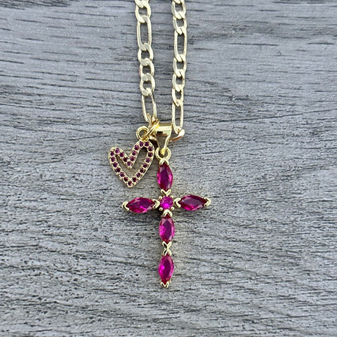 Pink Cross Necklace 028
