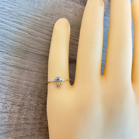 Mini Hand Evil Eye Silver Ring