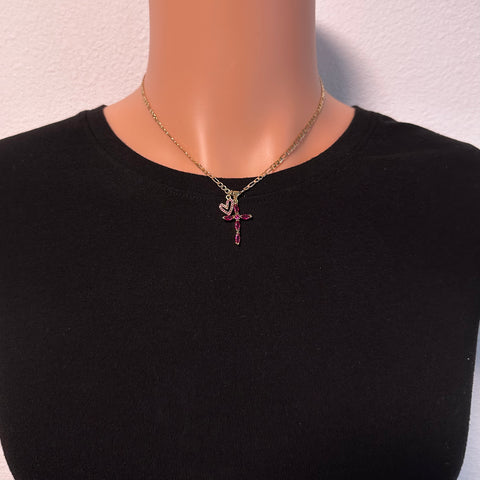Pink Cross Necklace 028