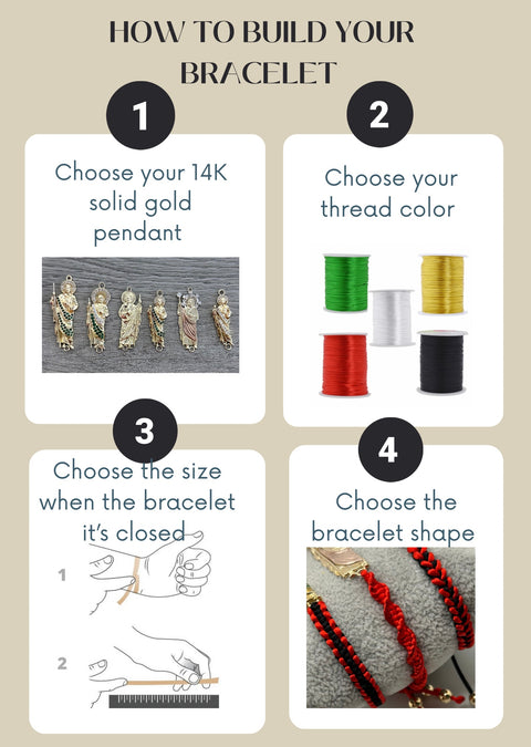 14K Solid Gold San Judas bracelet thread