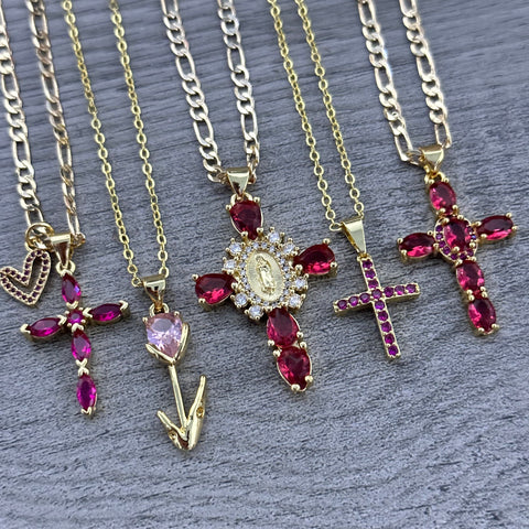 Mini Pink Cross Necklace 031