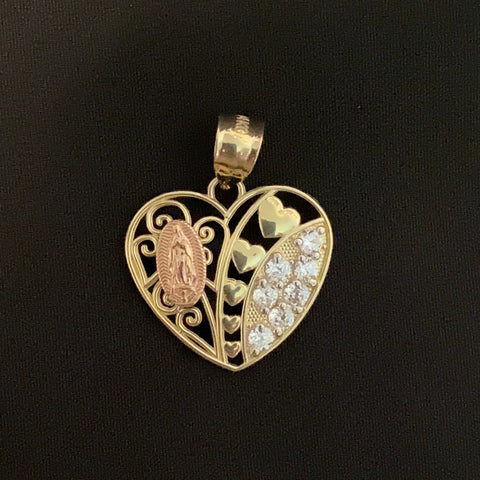 14k Gold Heart Virgencita Pendant
